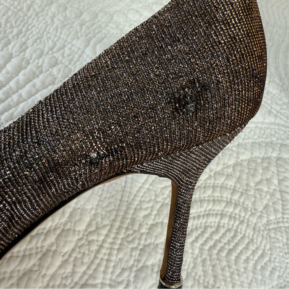 Manolo Blahnik Hangisi 90mm Gold Glitter Jewel Buckle Pumps Size 37 EU - Picture 7 of 11